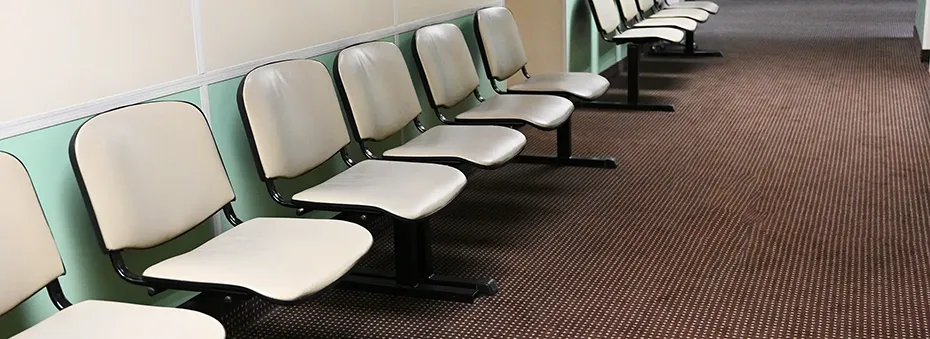 Empty hospital waiting room lobby