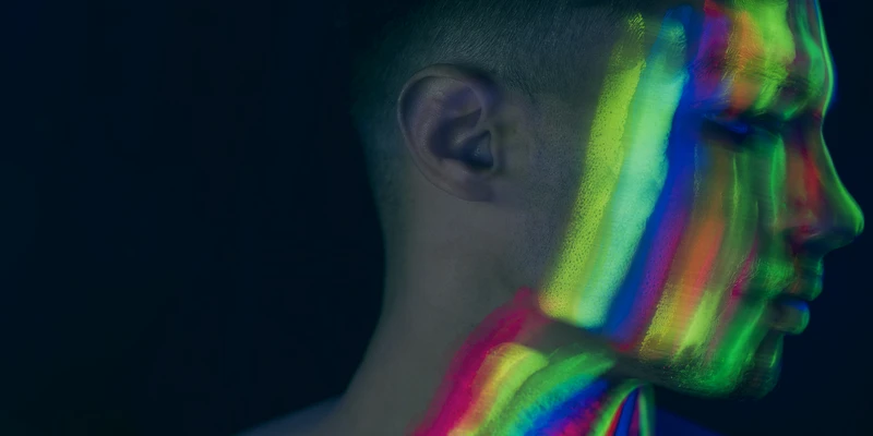 close up view woman with fluorescent make up