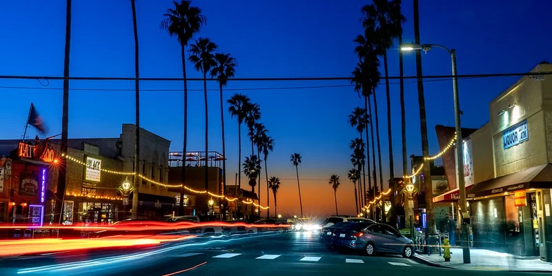 light trails city street night
