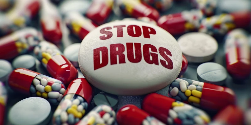 photorealistic pills tablets different colors with text stop