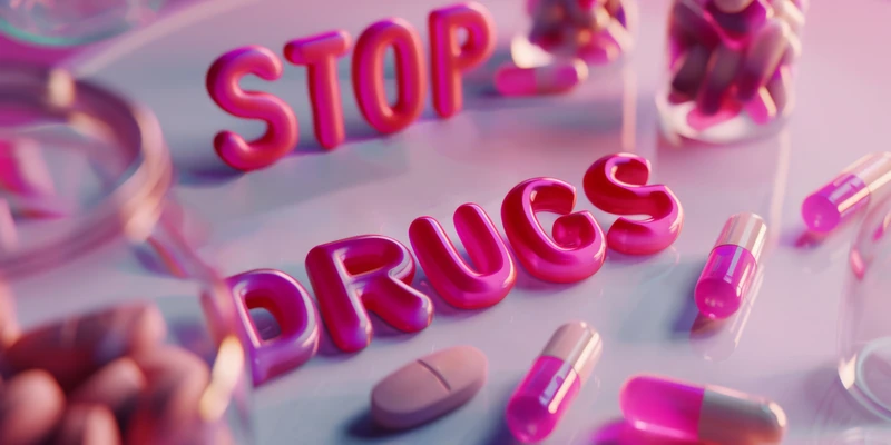 pills tablets different colors with text stop drugs