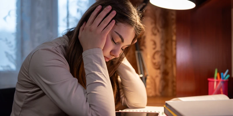 student tired from large volume homework