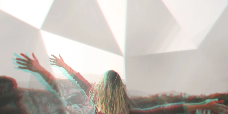 woman rear view with prism kaleidoscope effect