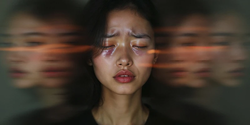 woman with her eyes closed sad face with